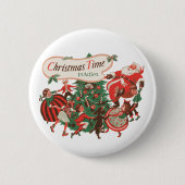 Weihnachtsmann und tanzende Kinder im Vintage-Stil Button (Vorderseite)