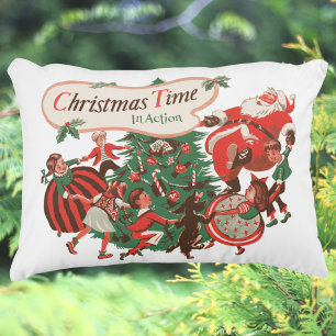 Weihnachtsmann und tanzende Kinder im Vintage-Stil Dekokissen