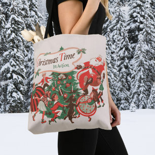 Weihnachtsmann und tanzende Kinder im Vintage-Stil Tasche