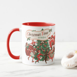 Weihnachtsmann und tanzende Kinder im Vintage-Stil Tasse