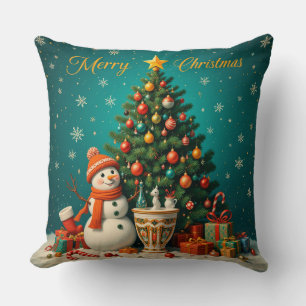Weihnachtsmann und Weihnachtsbaum mit Geschenken Kissen