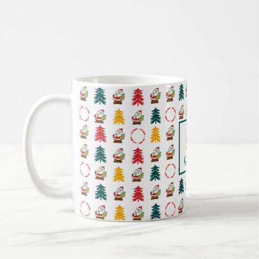 Weihnachtsmann und Weihnachtsbäume Mit Monogramm Kaffeetasse (Links)