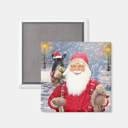 Weihnachtsmann und Weihnachtsgeschenke Französisch Magnet (Vorderseite/Rückseite)
