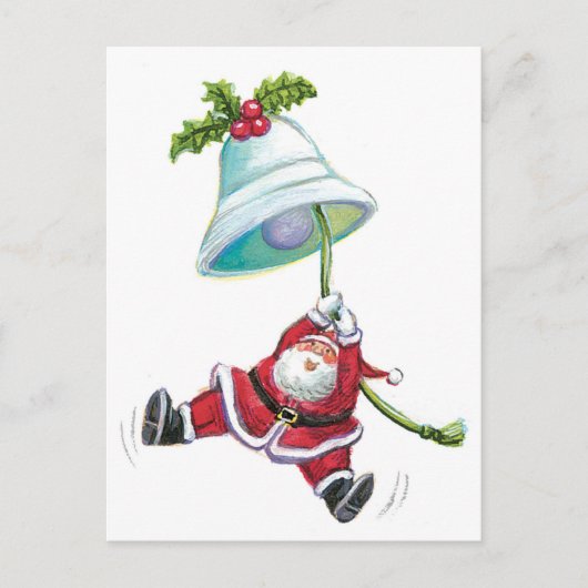 Weihnachtsmann und Weihnachtsglocke Postkarte (Vorderseite)
