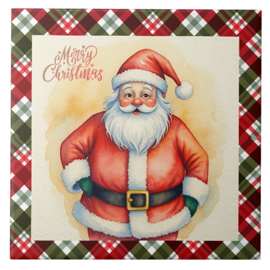 Weihnachtsmann und Weihnachtsmuster Keramik Tile Fliese (Vorderseite)