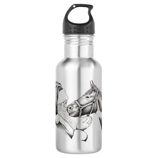 Weihnachtsmann und Weihnachtspferd Edelstahlflasche (Vorderseite)