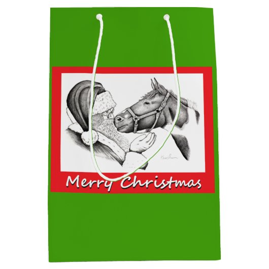 Weihnachtsmann und Weihnachtspferd Mittlere Geschenktüte (Vorderseite)