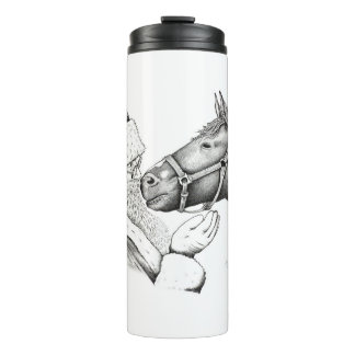 Weihnachtsmann und Weihnachtspferd Thermosbecher