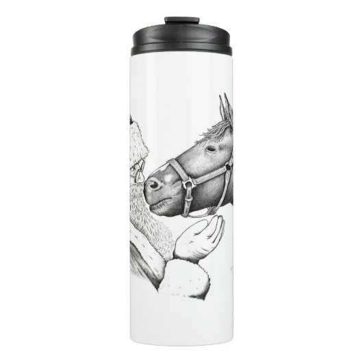 Weihnachtsmann und Weihnachtspferd Thermosbecher (Vorderseite)
