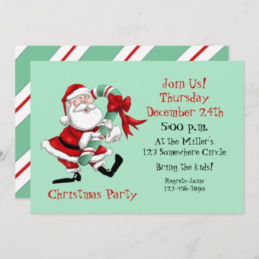 Weihnachtsmann und Zuckerrohr Einladung (Vorne/Hinten)