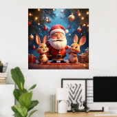 Weihnachtsmann und zwei fröhliche Kaninchen Poster (Heimbüro)