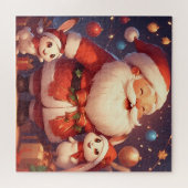 Weihnachtsmann und zwei fröhliche Kaninchen Puzzle (Horizontal)