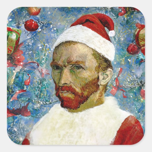 Weihnachtsmann, Van Gogh Quadratischer Aufkleber (Vorderseite)