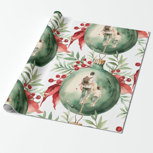 Weihnachtsmann Vater Son Wasserfarben Ornament Geschenkpapier (Ungerollt)
