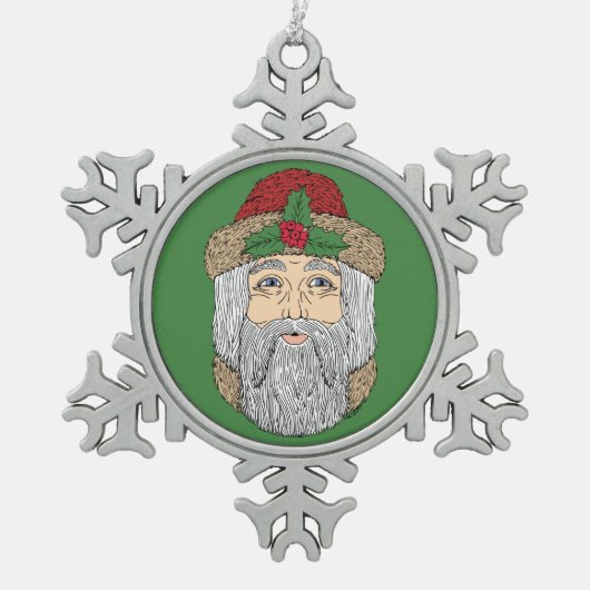 Weihnachtsmann/Vater Weihnachten Schneeflocken Zinn-Ornament (Vorderseite)