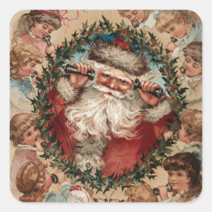 Weihnachtsmann Vintage am Telefon Quadratischer Aufkleber