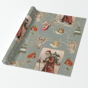 Weihnachtsmann Vintage Engel Weihnachten Salbei Sc Geschenkpapier