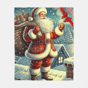 Weihnachtsmann Vintage Frohe Weihnachten Fleecedecke
