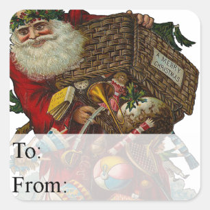 Weihnachtsmann Vintage-Geschenkkarte Quadratischer Aufkleber