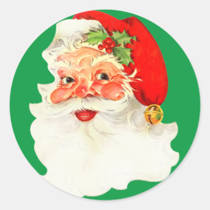 Weihnachtsmann Vintage-Porträt Stechpalmenhut Runder Aufkleber