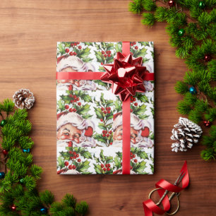 Weihnachtsmann vintage Stechpalme elegant Geschenkpapier