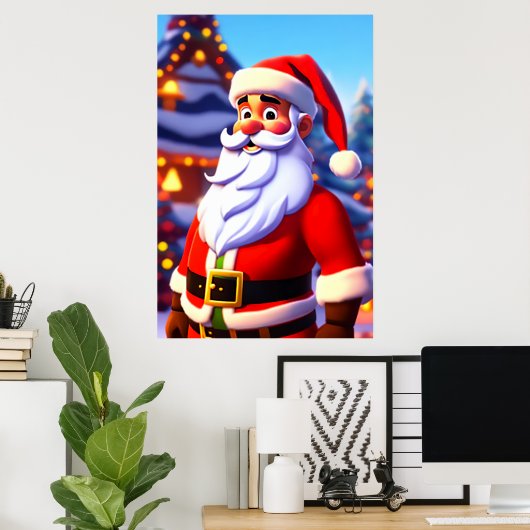 Weihnachtsmann vor einer Weihnachtsfeier Zuhause | Poster (Heimbüro)