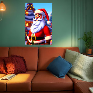 Weihnachtsmann vor einer Weihnachtsfeier Zuhause Poster