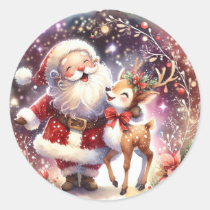 Weihnachtsmann Wasserfarbe Niedlich Runder Aufkleber
