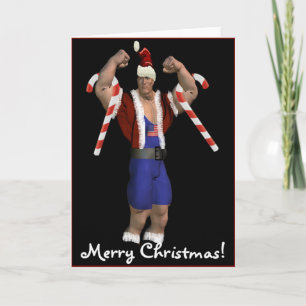 Weihnachtsmann Weightlifter Frohe Weihnachtskarte Feiertagskarte