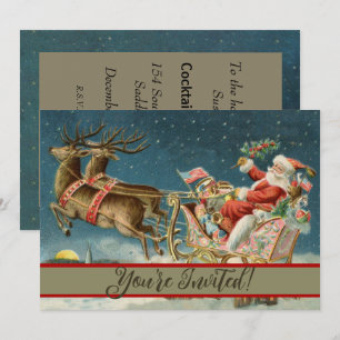 Weihnachtsmann Weihnachten Antik-Schlitten Rentier Einladung