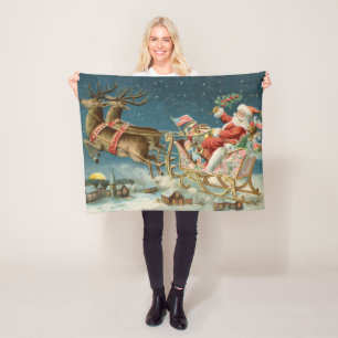 Weihnachtsmann Weihnachten Antik Schlitten Rentier Fleecedecke
