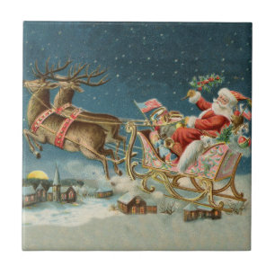 Weihnachtsmann Weihnachten Antik-Schlitten Rentier Fliese