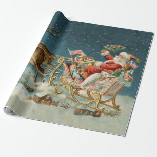 Weihnachtsmann Weihnachten Antik Schlitten Rentier Geschenkpapier