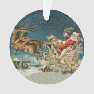 Weihnachtsmann Weihnachten Antik-Schlitten Rentier Ornament