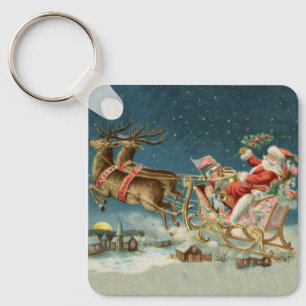 Weihnachtsmann Weihnachten Antik Schlitten Rentier Schlüsselanhänger