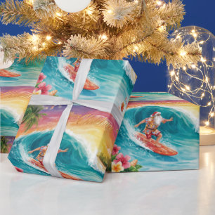 Weihnachtsmann Weihnachten im Juli am Strand Surfe Geschenkpapier