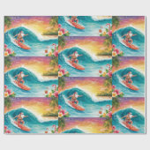 Weihnachtsmann Weihnachten im Juli am Strand Surfe Geschenkpapier (Flach)