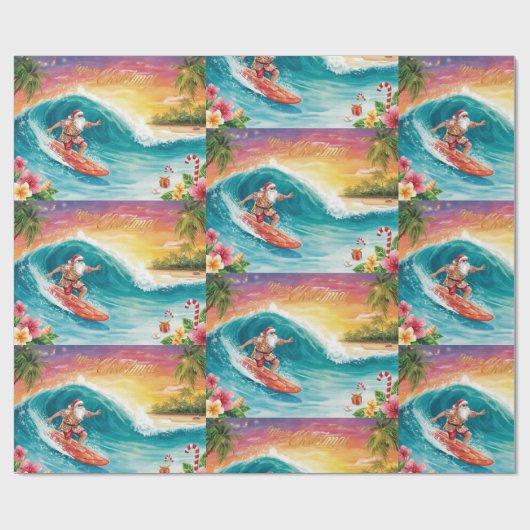 Weihnachtsmann Weihnachten im Juli am Strand Surfe Geschenkpapier (Flach)