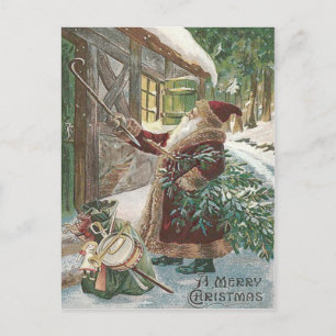Weihnachtsmann Weihnachtsbaum Spielzeugsack Cottag Feiertagspostkarte