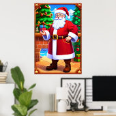 Weihnachtsmann, Weihnachtsbaum und Geschenke | Art Poster (Heimbüro)