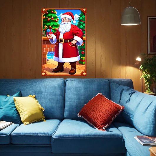 Weihnachtsmann, Weihnachtsbaum und Geschenke | Art Poster