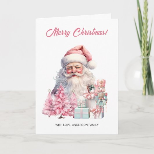 Weihnachtsmann, Weihnachtsbäume und Nutcracker Karte (Vorderseite)