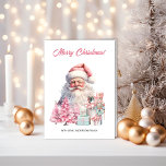 Weihnachtsmann, Weihnachtsbäume und Nutcracker Karte<br><div class="desc">Auf der phantastischen Weihnachtskarte stehen ein Vintager Weihnachtsmann und ein Nussknacker unter Geschenken,  die in blauem Papier mit rosa Weihnachtsbäumen verpackt sind</div>