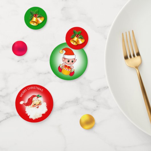 Weihnachtsmann, Weihnachtself & Glocken Konfetti (Gruppe)