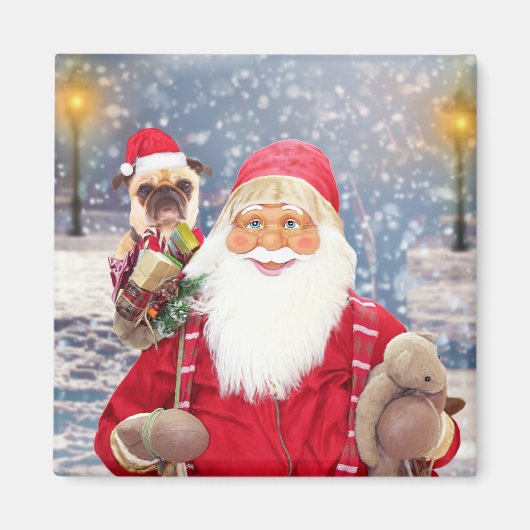 Weihnachtsmann Weihnachtsgeschenke Mops Dog Magnet (Vorne)