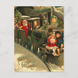 Weihnachtsmann-Weihnachtszug im Vintage-Stil Feiertagspostkarte