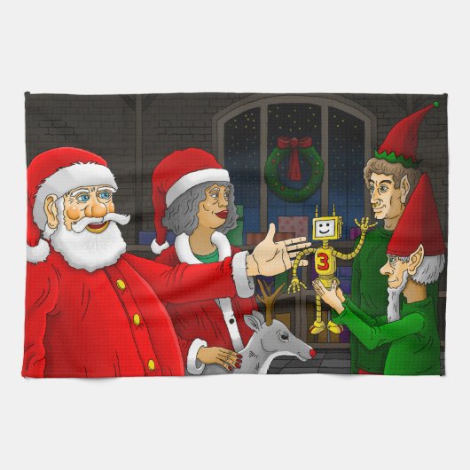 Weihnachtsmann-Werkstatt Geschirrtuch (Horizontal)