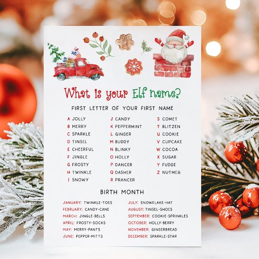 Weihnachtsmann Wichtel-Name-Quiz Feiertagskarte