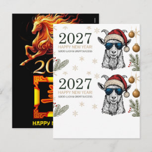 Weihnachtsmann-Ziege Chinesisches Neujahr 2027 Feiertagspostkarte