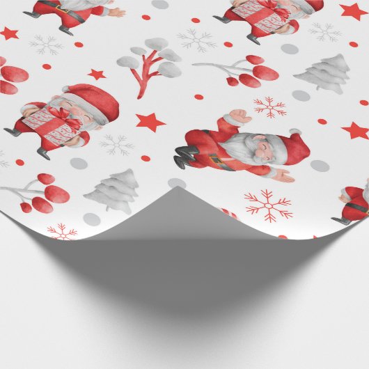 Weihnachtsmann, Zuckerrohre, Bäume, Sterne Geschenkpapier (Ecke)